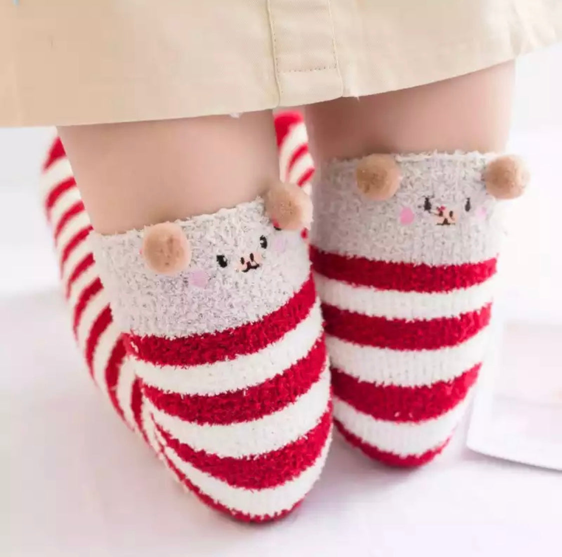 Fuzzy Mouse Thigh High Socks