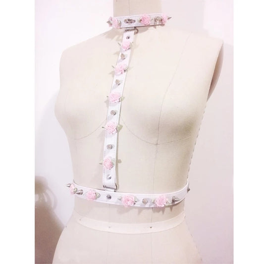 Vegan Leather Floral Chest Harness