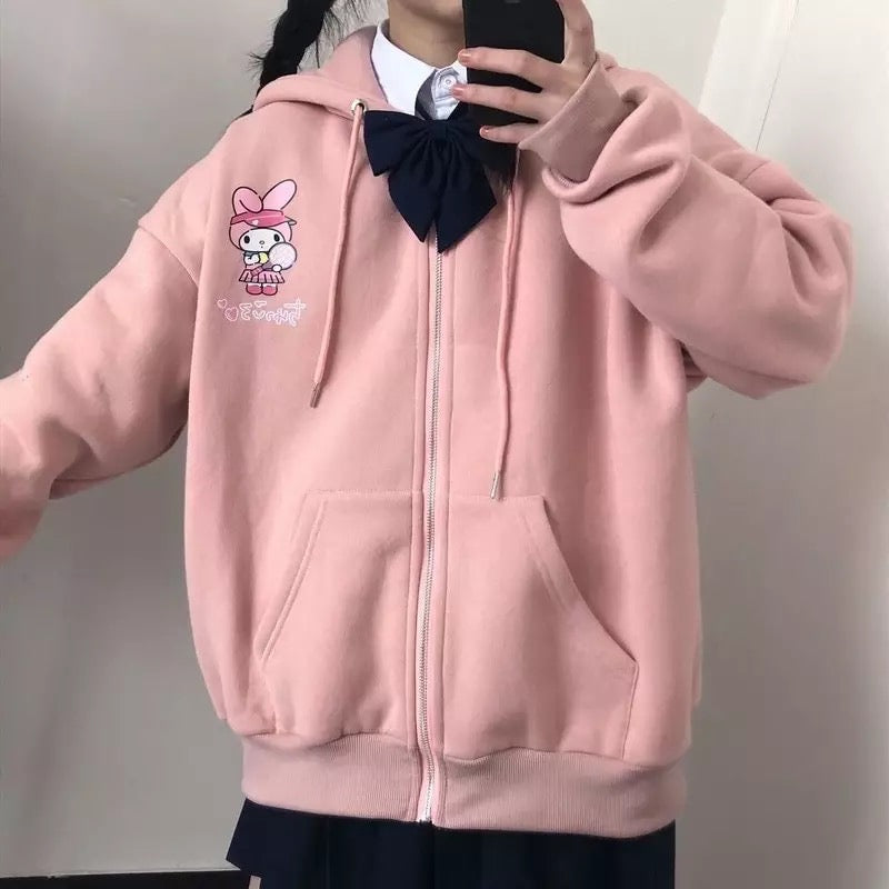 Cute Pink Bunny Zip Through Hoodie