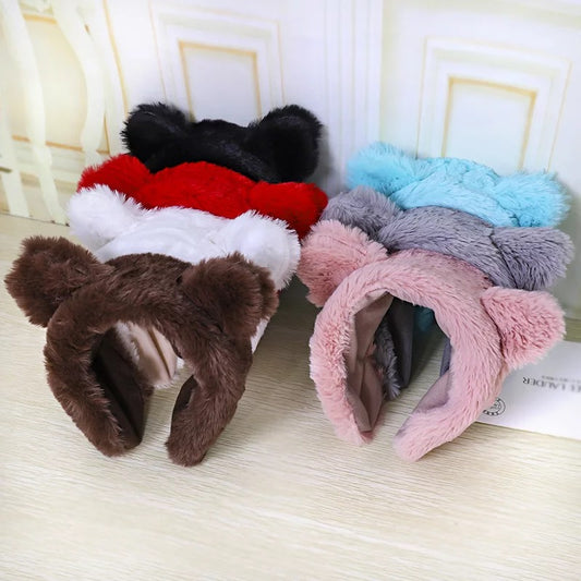 DDLGVERSE Fuzzy Bear Headband Borwn, White, Red, Black, Blue, Grey, Pink