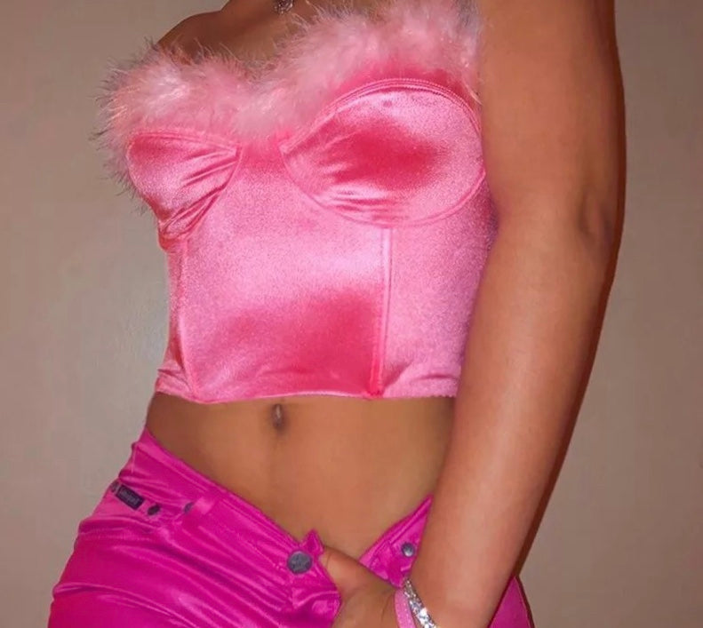Luxury Silk Pink Fur Boob Tube