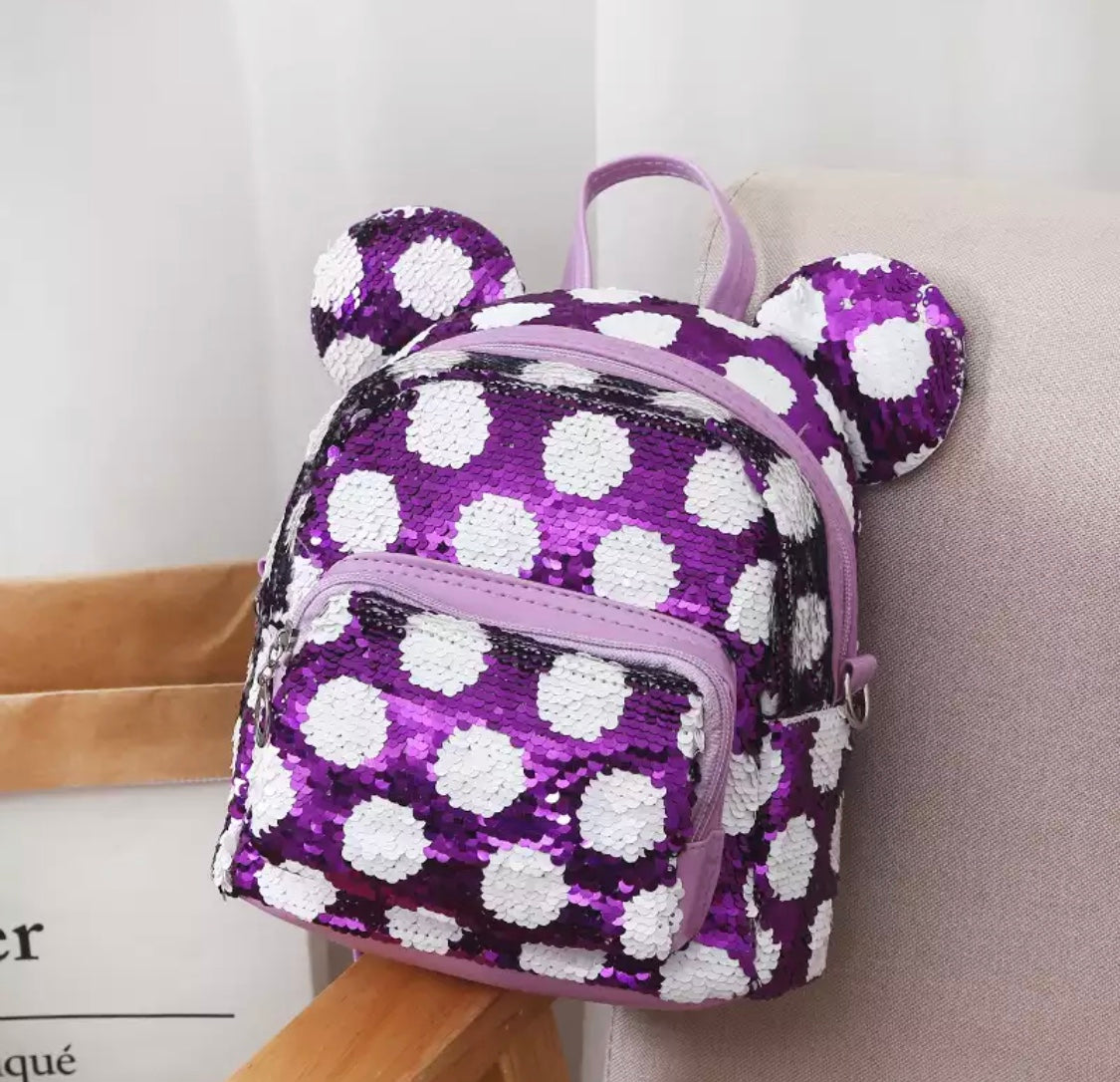 DDLGVERSE Mini Sequin Mouse Backpack Purple With White Spots