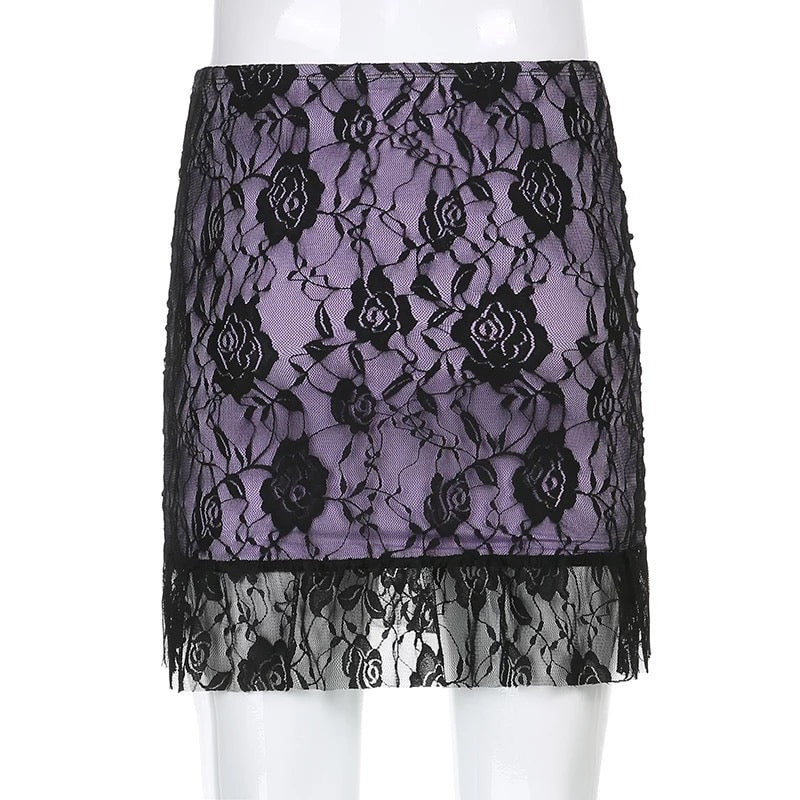 Gothic Mesh Layered Floral Skirt