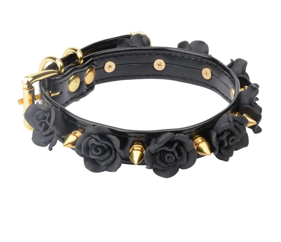 DDLGVERSE Floral Spiked Collar Black and Gold