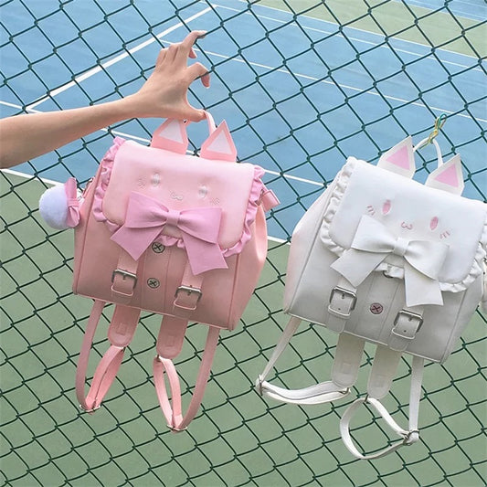 DDLGVERSE Bunny School Backpack Pink and WHhite