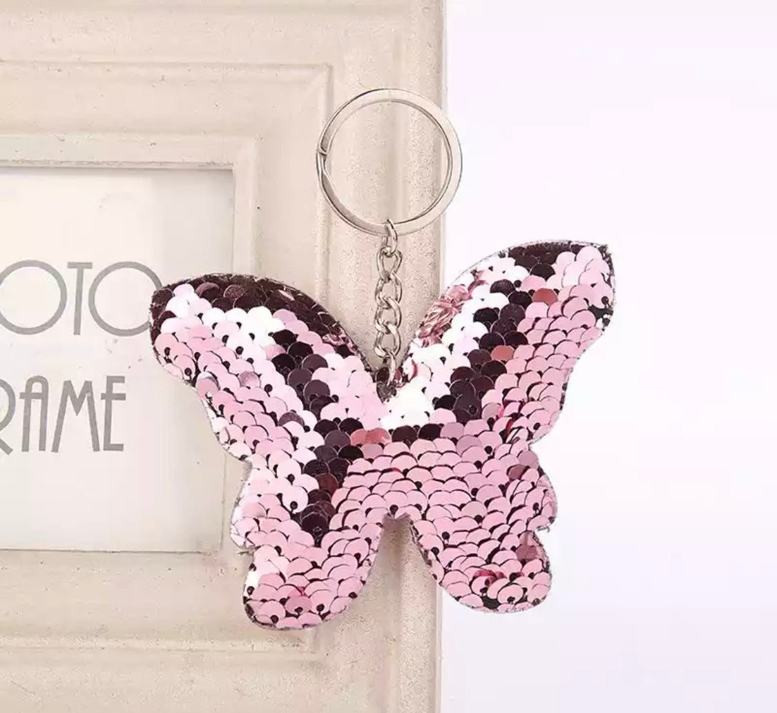 Sequin Butterfly Keyring