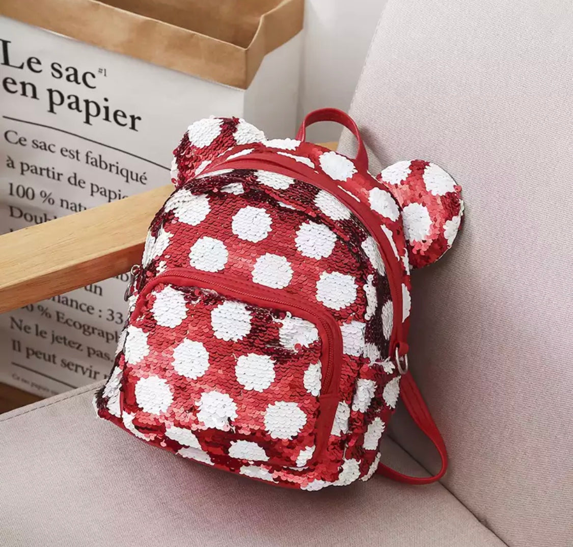 DDLGVERSE Mini Sequin Mouse Backpack Red with White Spots
