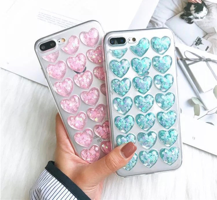 DDLGVERSE Clear Hearts iPhone Case Pink & Blue on Phone