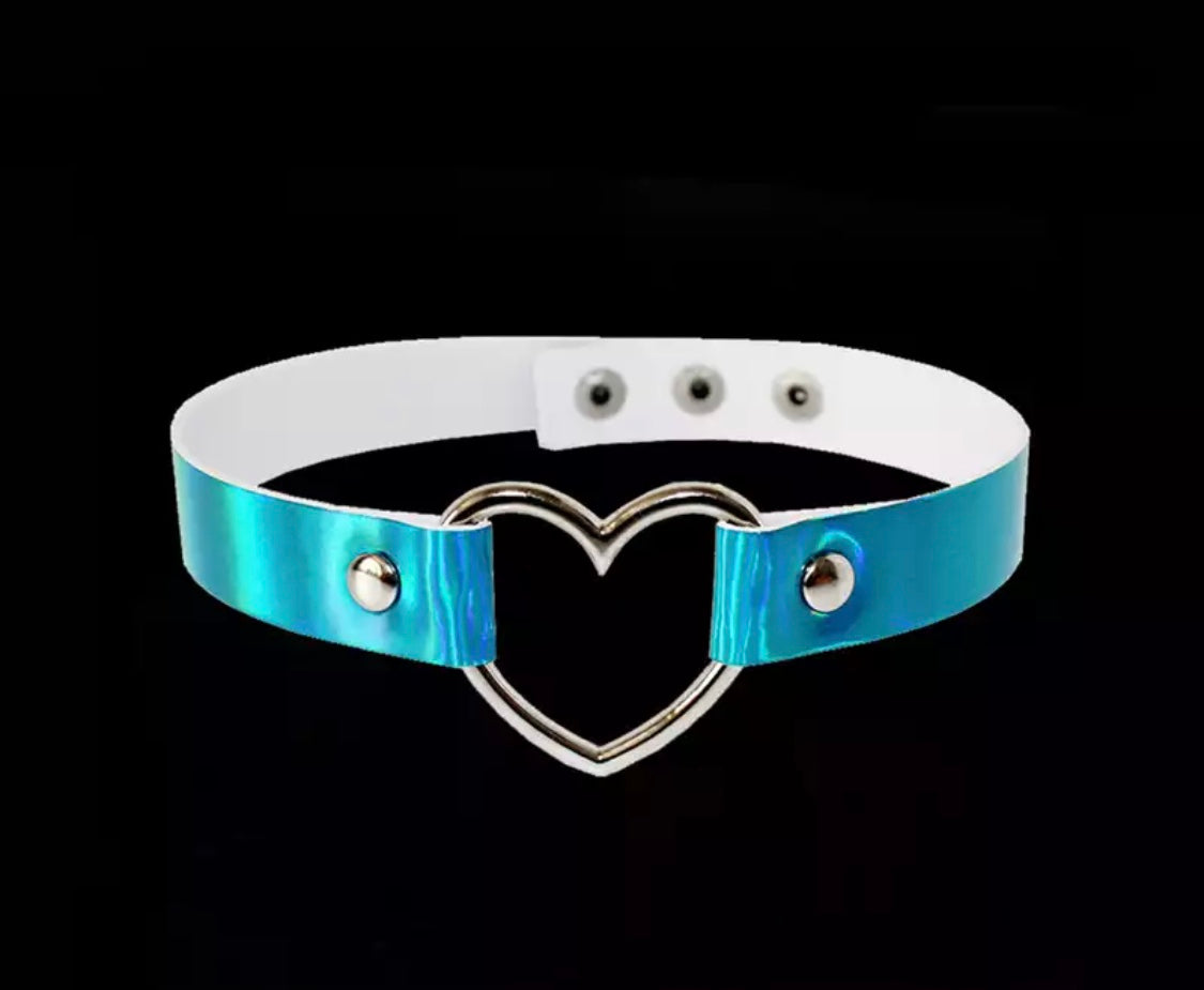 DDLGVERSE Holographic Heart Collar Blue