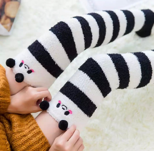 Fuzzy Panda Thigh High Socks