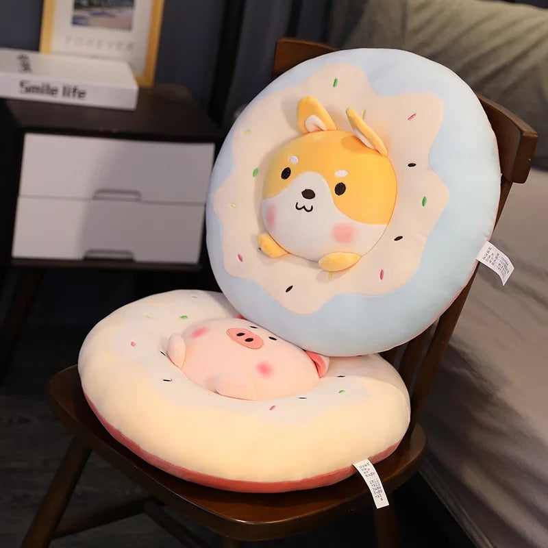 Kawaii Animals Plush Donut Cushion
