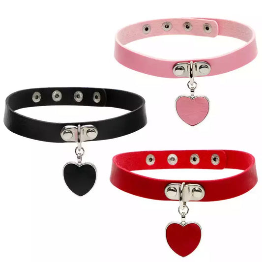 DDLGVERSE Heart Pendant Collar; Black, Pink, Red