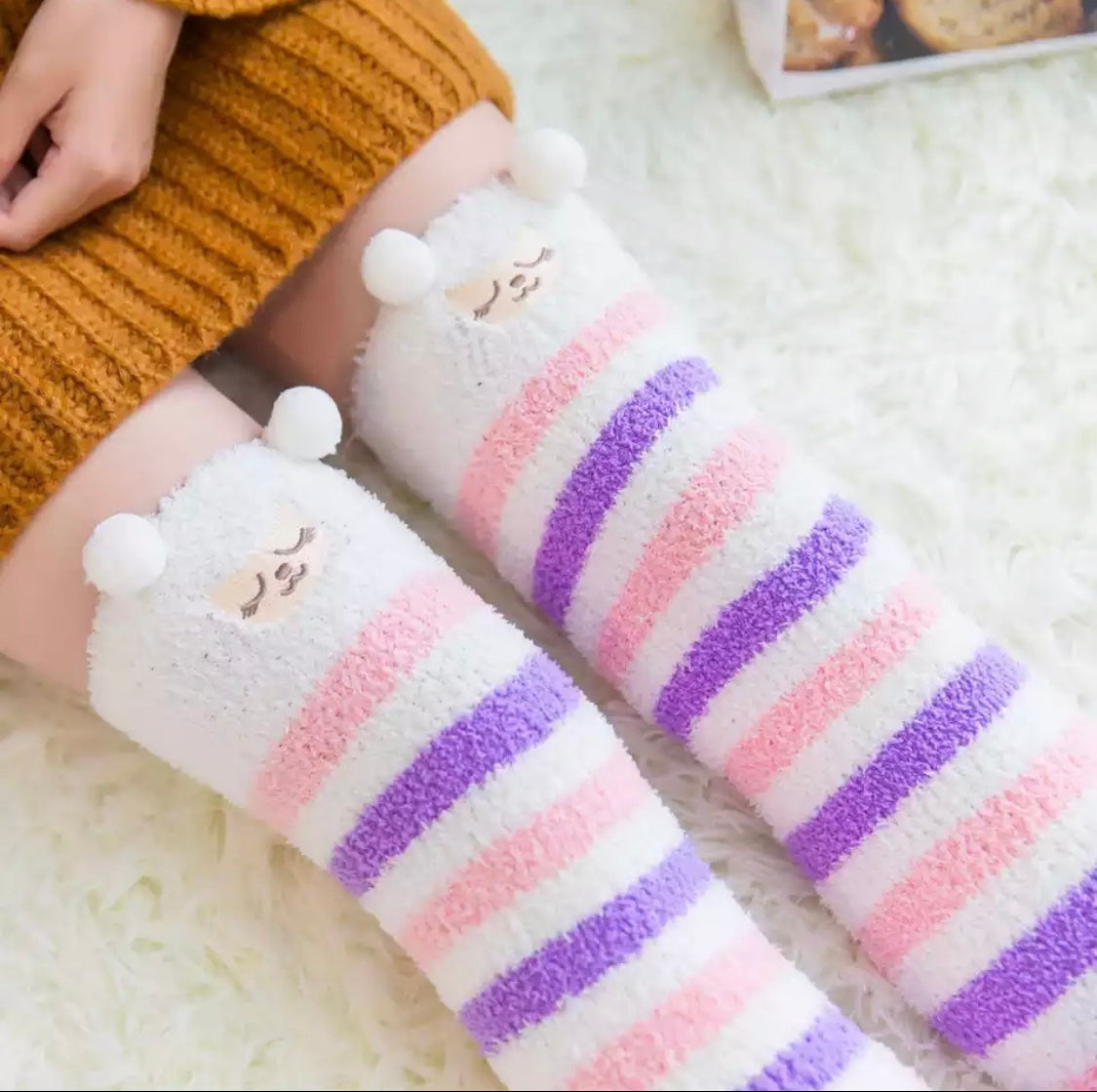 Fuzzy Lamb Thigh High Socks