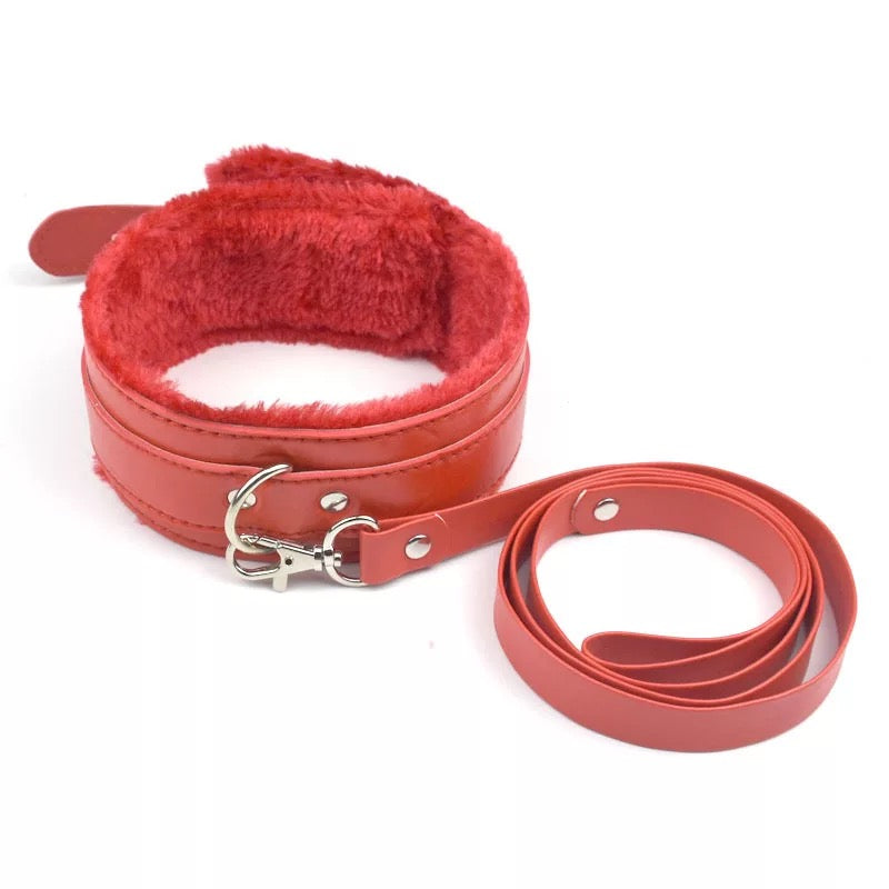 DDLGVERSE Fur Lined Collar & Leash Red