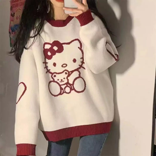 Cartoon Kitty Knitted Sweater