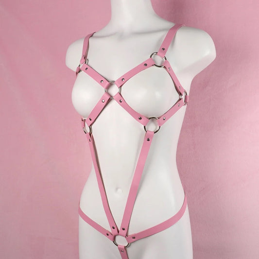 Pastel Pink Vegan Leather Body Harness