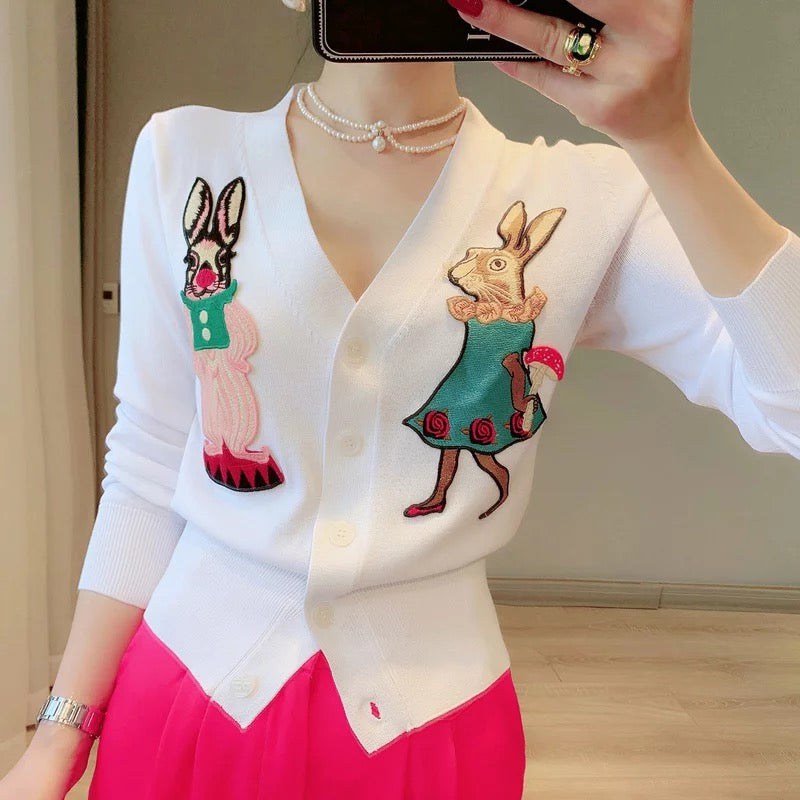 Embroidered Bunny Cardigan
