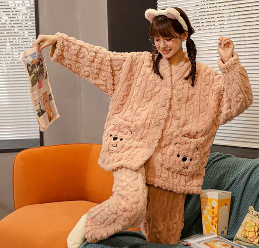 Honey Bear Cable Knit Fluff Pyjamas