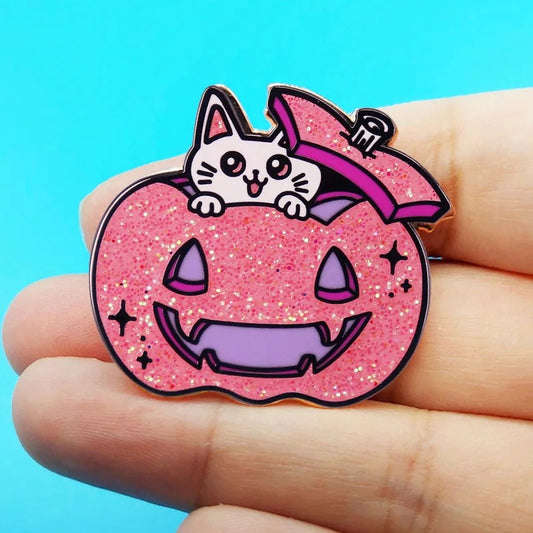 Kitty Glitter Pumpkin Pin