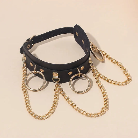Triple Ring Chained Collar