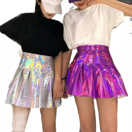 Holographic Pleated Skirt