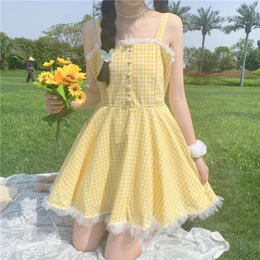 Yellow Plaid Sweetheart Dress