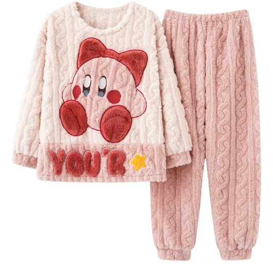 Cartoon Pink Star Cable Knit Fluff Pyjamas