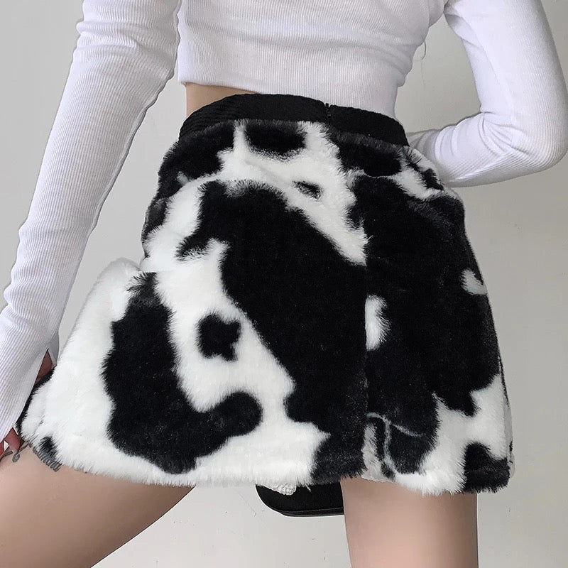 Plush Cow Print Skirt