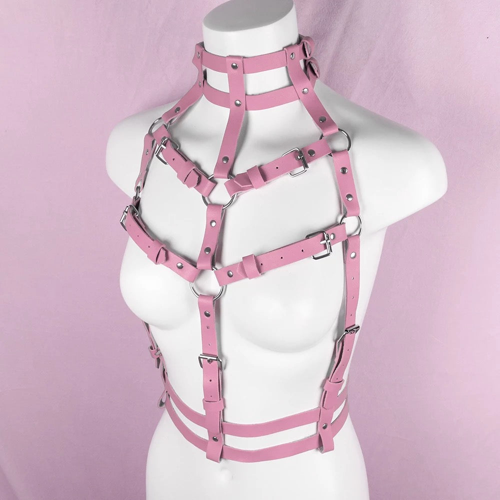 Pastel Pink Vegan Leather Chest Harness