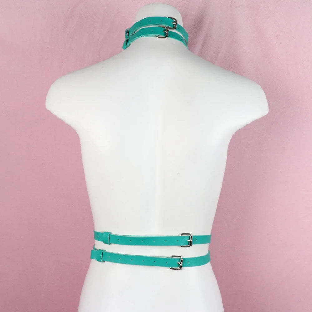 Mystical Green Vegan Leather Chest Harness