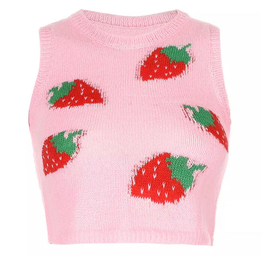 Strawberry Cropped Sweater Vest