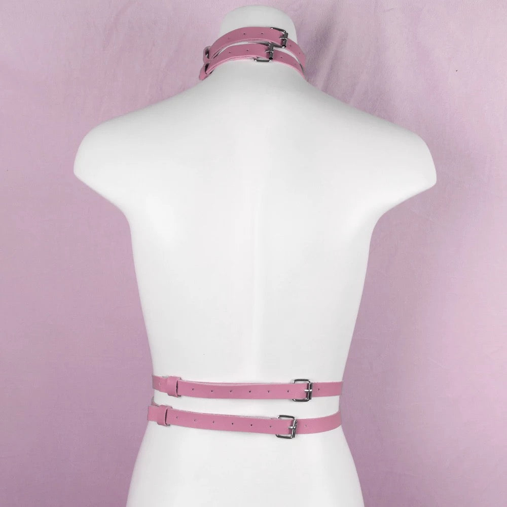 Pastel Pink Vegan Leather Chest Harness