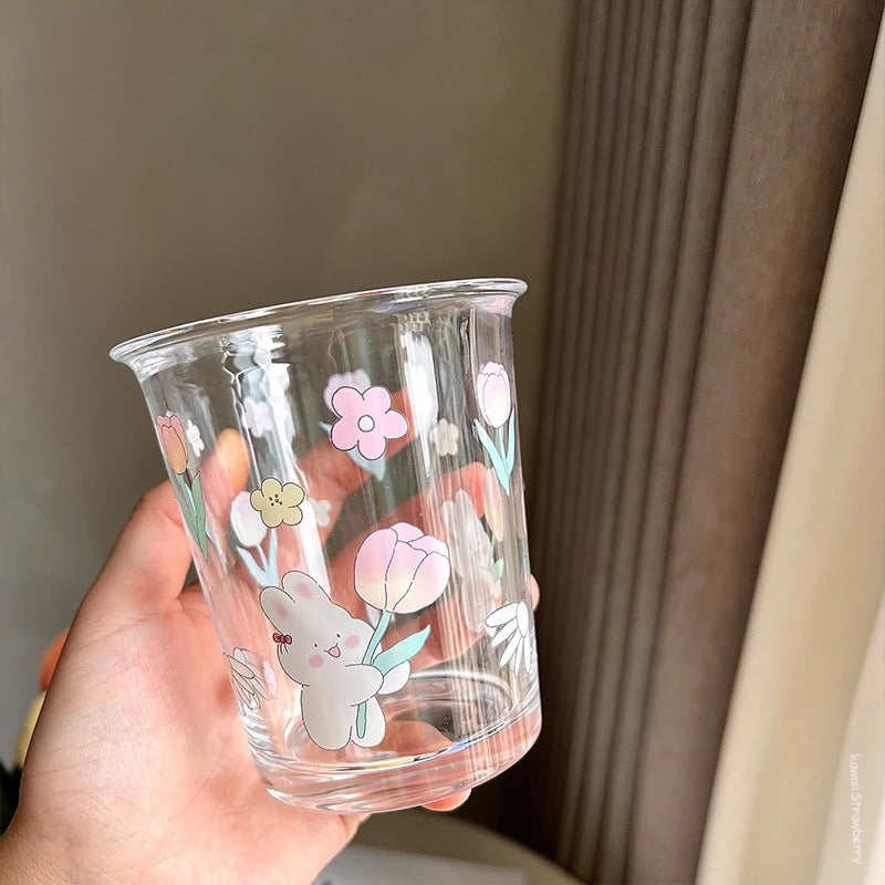 Floral Rabbit Drinking Glass