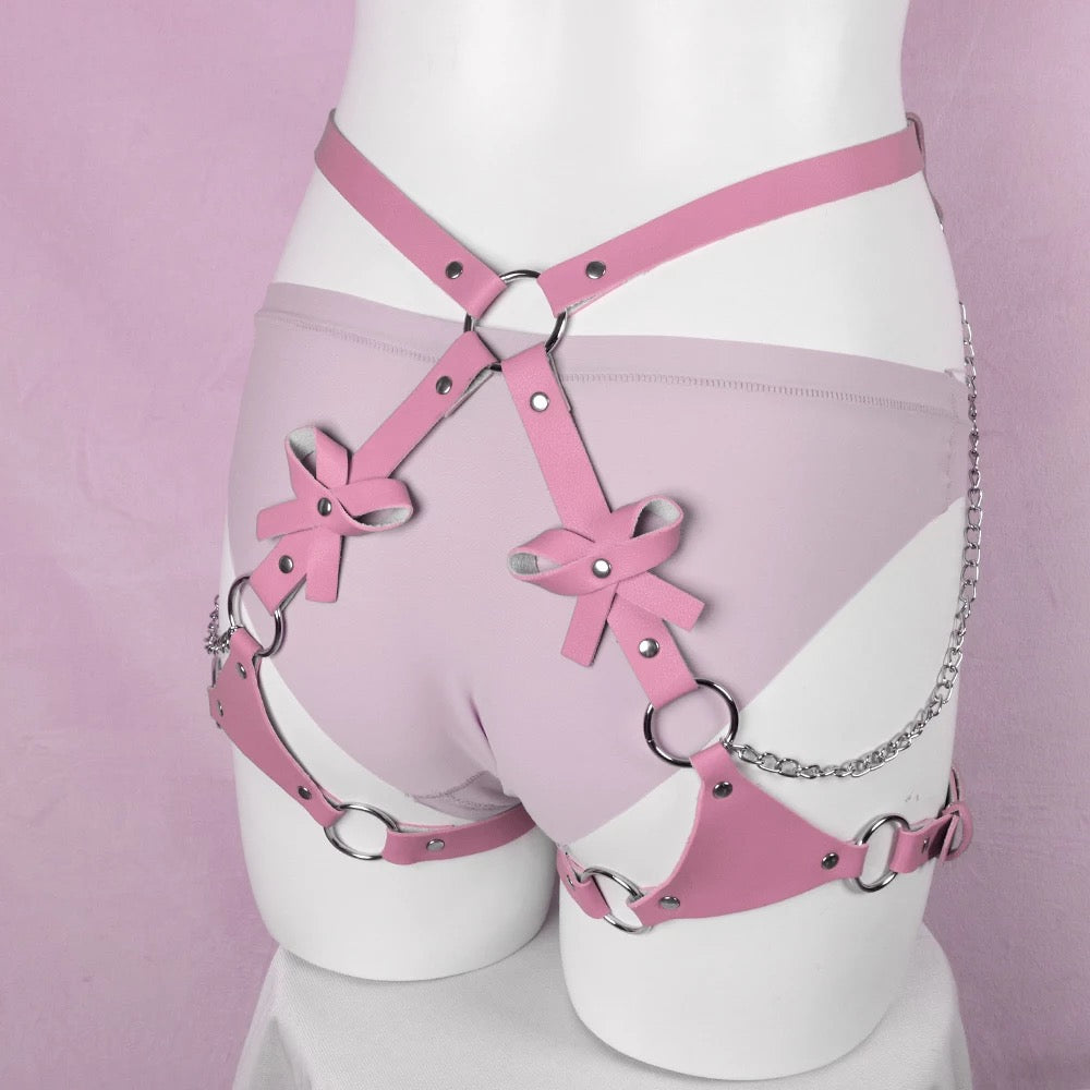 Pastel Pink Vegan Leather Leg Harness